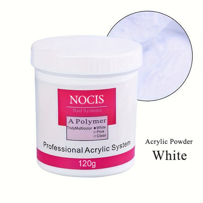 NOCIS 120g Acrylic Nail Powder Jar in White, Pink or Transparent Color for Use with Compatible Acrylic Liquid