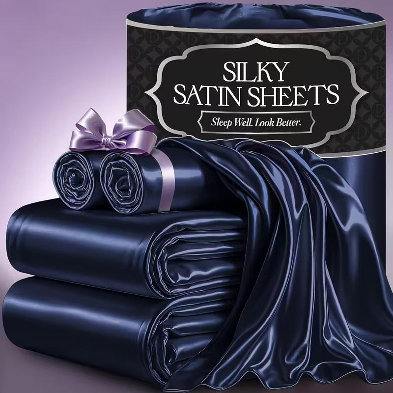 Satin Bed Sheets Set 2100TC Ultra Soft 3/4pcs – Silky Smooth Breathable Satin Bedding for Twin Full Queen King, 5-Star Luxury Hotel Experience, Solid Color, 7 Colors Available
