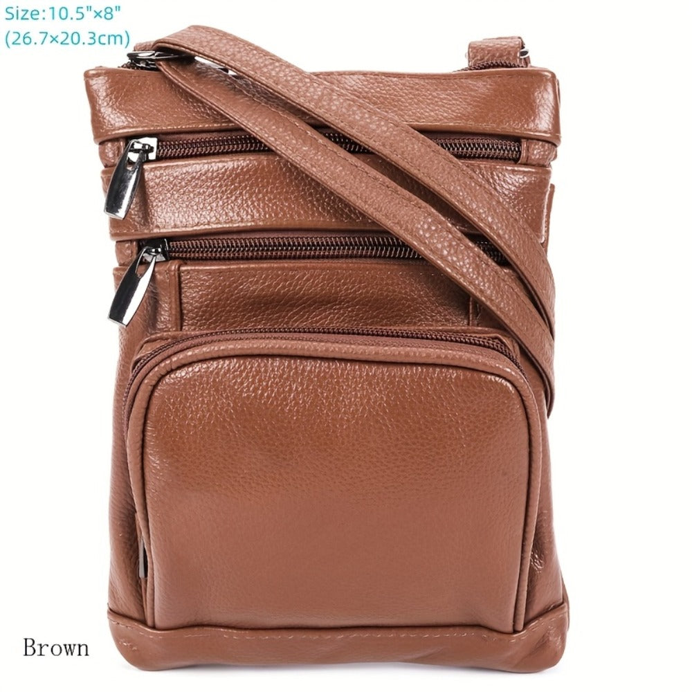Genuine Leather Shoulder Bag for Women Men Soft First-Layer Cowhide Crossbody Bag Multi-Pocket Messenger Bag 3 Sizes Fits Smartphone Tablet Daily Work Travel – Black Red Brown Navy