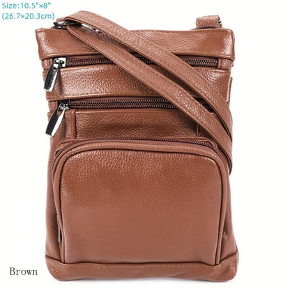 Genuine Leather Shoulder Bag for Women Men Soft First-Layer Cowhide Crossbody Bag Multi-Pocket Messenger Bag 3 Sizes Fits Smartphone Tablet Daily Work Travel – Black Red Brown Navy