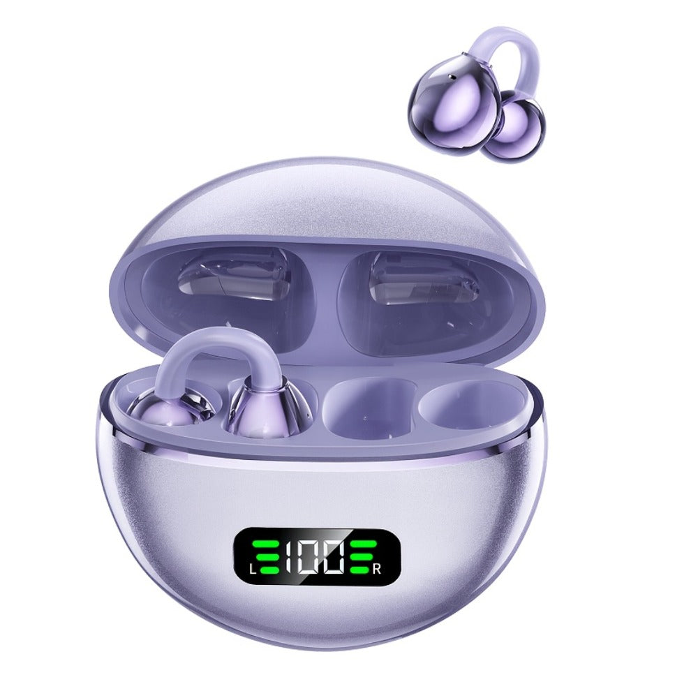 Open-Ear Clip Earphones Bluetooth 5.4 Wireless Earbuds for Glasses Wearers Small Ears Low Latency HD Calls All-Day Comfort Clip-On Open Ear Headphones Purple Black White