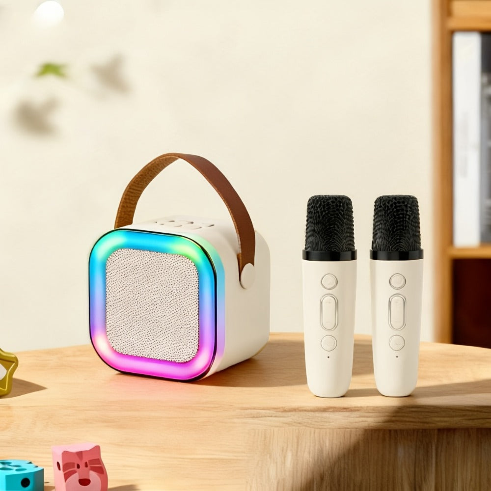 Portable Karaoke Speaker Set with Two Wireless Microphones and Three-Piece Checkout Bundle for Home Events