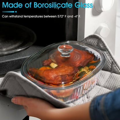 Glass Casserole Dish with Lid, Oval Ribbed Roasting Pan, Oven & Covered Baking Dish for Entryways, Bedrooms and Living Spaces