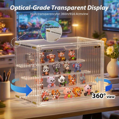 Large Four-Tier Clear Acrylic Figure Display Case with Magnetic Door and Stackable Desktop Design