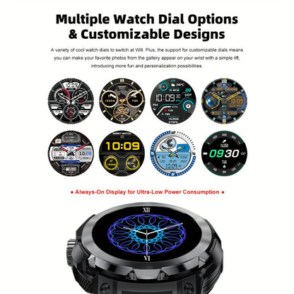 2-in-1 Smartwatch with Built-In Earphones 1.46 Inch IPS Touch Screen 100 Sport Modes Outdoor Fitness Tracker Heart Rate Blood Oxygen Sleep Monitor Weather Alarm Remote Control iPhone Android Compatible Extra Strap Included