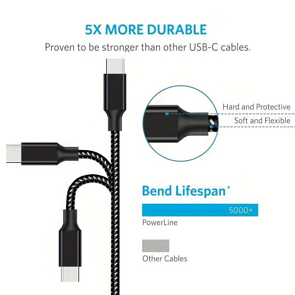 5-Pack USB-C Cable Nylon Braided Fast Charging, Multi-Length 3.3/3.3/6.6/6.6/10ft, Compatible with iPhone 15 16 Pro Max, iPad Pro, Samsung Galaxy Tab S9, Google Pixel, LG, Sony, OnePlus, Black & White