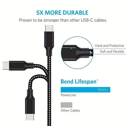 5-Pack USB-C Cable Nylon Braided Fast Charging, Multi-Length 3.3/3.3/6.6/6.6/10ft, Compatible with iPhone 15 16 Pro Max, iPad Pro, Samsung Galaxy Tab S9, Google Pixel, LG, Sony, OnePlus, Black & White