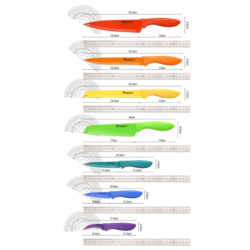 Kitchen Knife Set 14-Piece Rainbow Stainless Steel with Seven Knives and Seven Matching Blade Guards