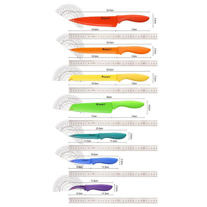 Kitchen Knife Set 14-Piece Rainbow Stainless Steel with Seven Knives and Seven Matching Blade Guards