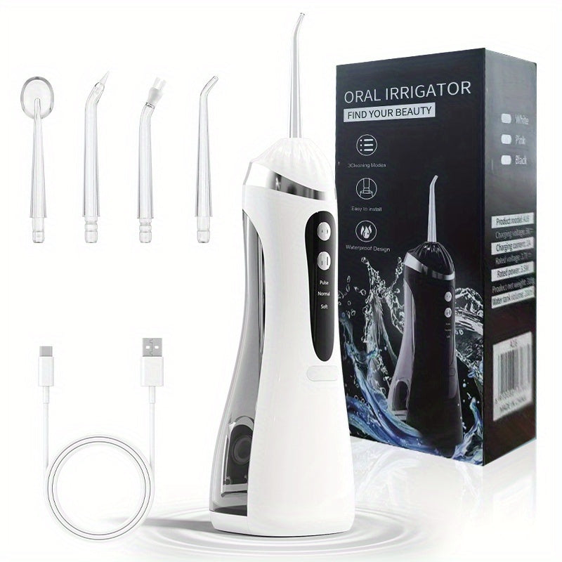 Water Flosser Portable Three-Mode Design with USB Charging, Brush Head Attachment and Three Color Options
