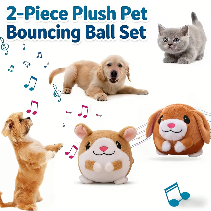 Dog Toy USB-Rechargeable Bouncing Character with Voice Recording, Music and Animal Sound Modes