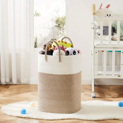 Woven Cotton Rope Laundry Basket with Twin Handles, 40L to 100L Sizes and Five Two-Tone Color Options