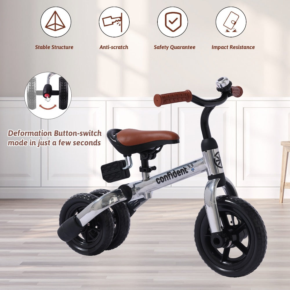 3-in-1 Kids Tricycle Balance Bike Carbon Steel Frame EVA Wheels Foldable Detachable Pedal Adjustable Seat 55 lb Indoor Outdoor Ride-On Gift Boys Girls Ages 2-5 Green