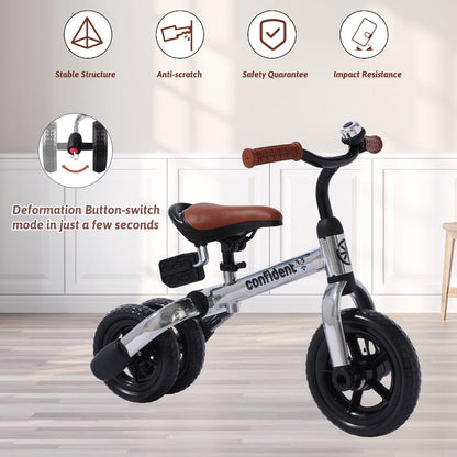3-in-1 Kids Tricycle Balance Bike Carbon Steel Frame EVA Wheels Foldable Detachable Pedal Adjustable Seat 55 lb Indoor Outdoor Ride-On Gift Boys Girls Ages 2-5 Green