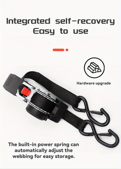Ratchet Tie-Down Straps with Auto-Retract & Speed Control – Heavy-Duty Cargo Securing Kit with Hooks & Storage Bag | Motorcycle Transport, Towing & Truck Bed Load Securing