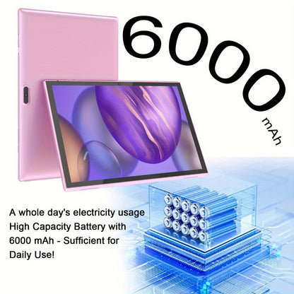 FHD Tablet 10 Inch Android 14 Wi-Fi 6, 6GB RAM 32GB ROM 6000mAh Long Battery, RK3326S Quad-Core Full HD IPS Touchscreen, 2MP+8MP Dual Camera Type-C G-Sensor, Long Battery Life Tablet for Work Entertainment Travel – Pink Grey