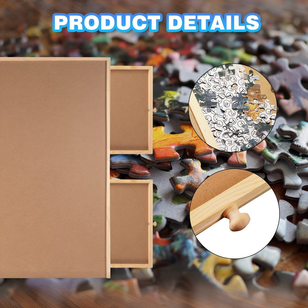 Wood-Look Puzzle Board with Six Sorting Drawers, 35.3 x 26.7-Inch Surface and 1500-Piece Label