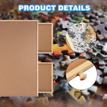 Wood-Look Puzzle Board with Six Sorting Drawers, 35.3 x 26.7-Inch Surface and 1500-Piece Label