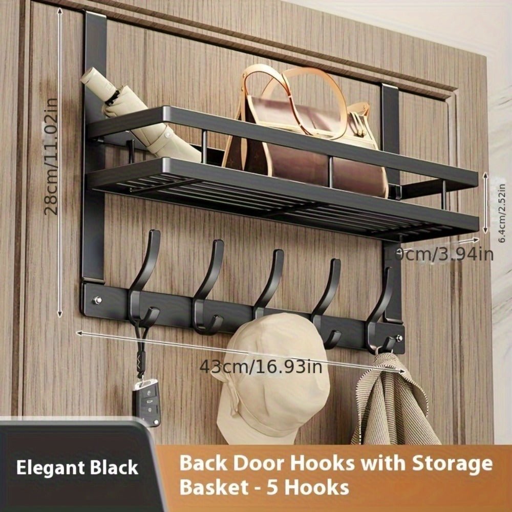 Over-the-Door Storage Rack with Hooks – Metal Multifunctional Organizer for Bedroom Bathroom Kitchen, 4/5/6/8 Hook Options in Gray & Black