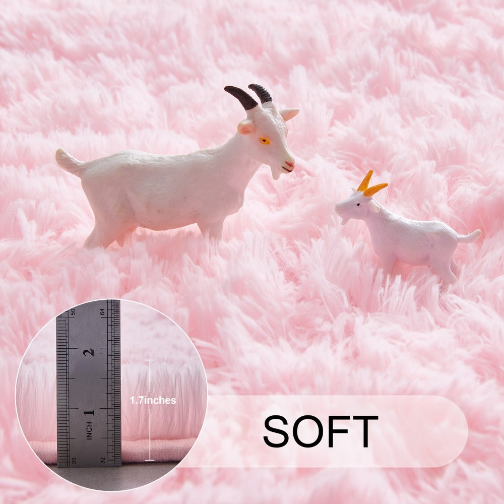 Area Rug, Round Shaggy Plush Carpet in Seven Colors and 4-, 5- or 6-Foot Diameters with Spot-Clean Care