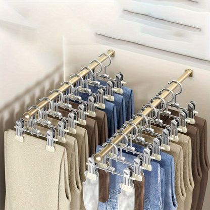 Stainless Steel Clothes Hangers 10 Pack Non-Slip Non-Marking Retractable Metal Hangers with Sock Hook Space Saving Closet Organizer for Wardrobe Drying Laundry