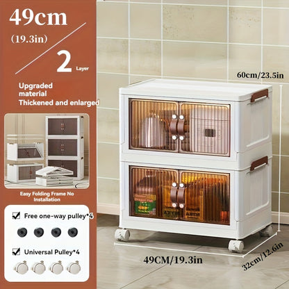 Storage Cabinet 49cm Foldable Rolling Organizer with Translucent Doors and Two to Five Layers
