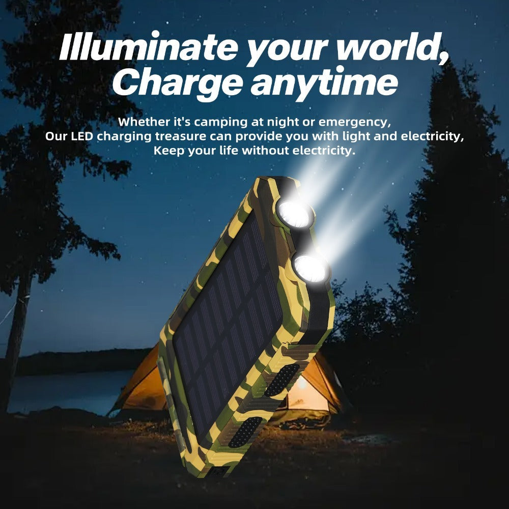Solar Power Bank, 45800mAh QC3.0 Dual-USB Charger with Solar Panel, LED Flashlight and Five Color Options