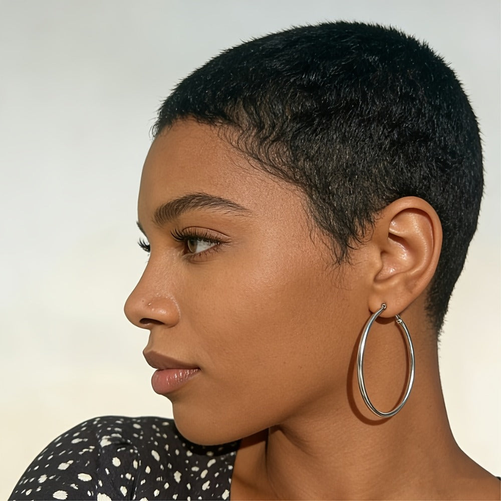 Short Human Hair Pixie Cut Wig 180% Density Glueless Machine Made Breathable Elastic Cap Natural Look 4 Inch Multiple Colors 1B 99J 30 27 for Women Daily Wear Hair Loss