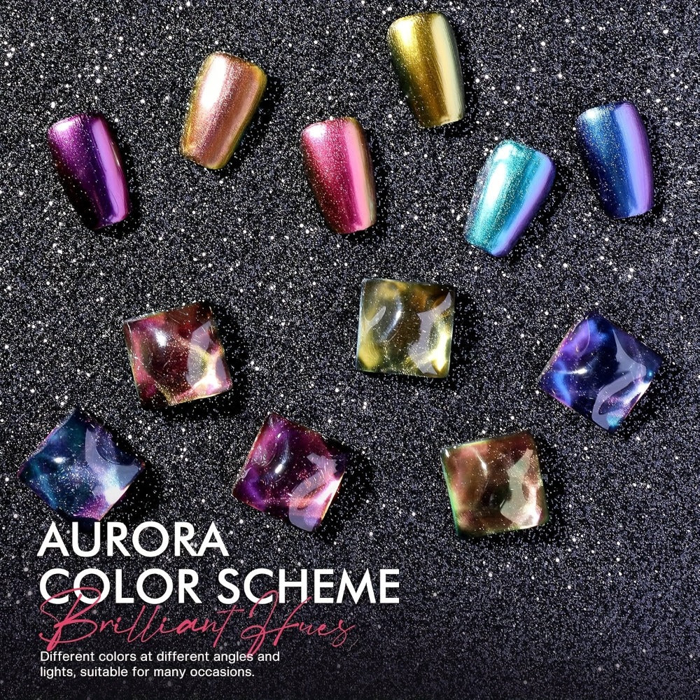 Six-Piece Holographic Nail Polish Set with Metallic Rainbow Shimmer Shades in 0.25 oz Air-Dry Bottles