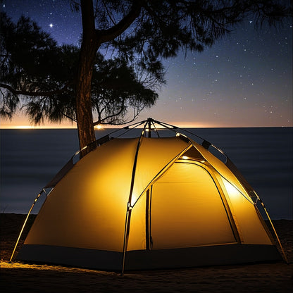 Camping Tent Moonlight-White Pop-Up, 210 x 150 x 125 cm with Two Doors and Optional Windows