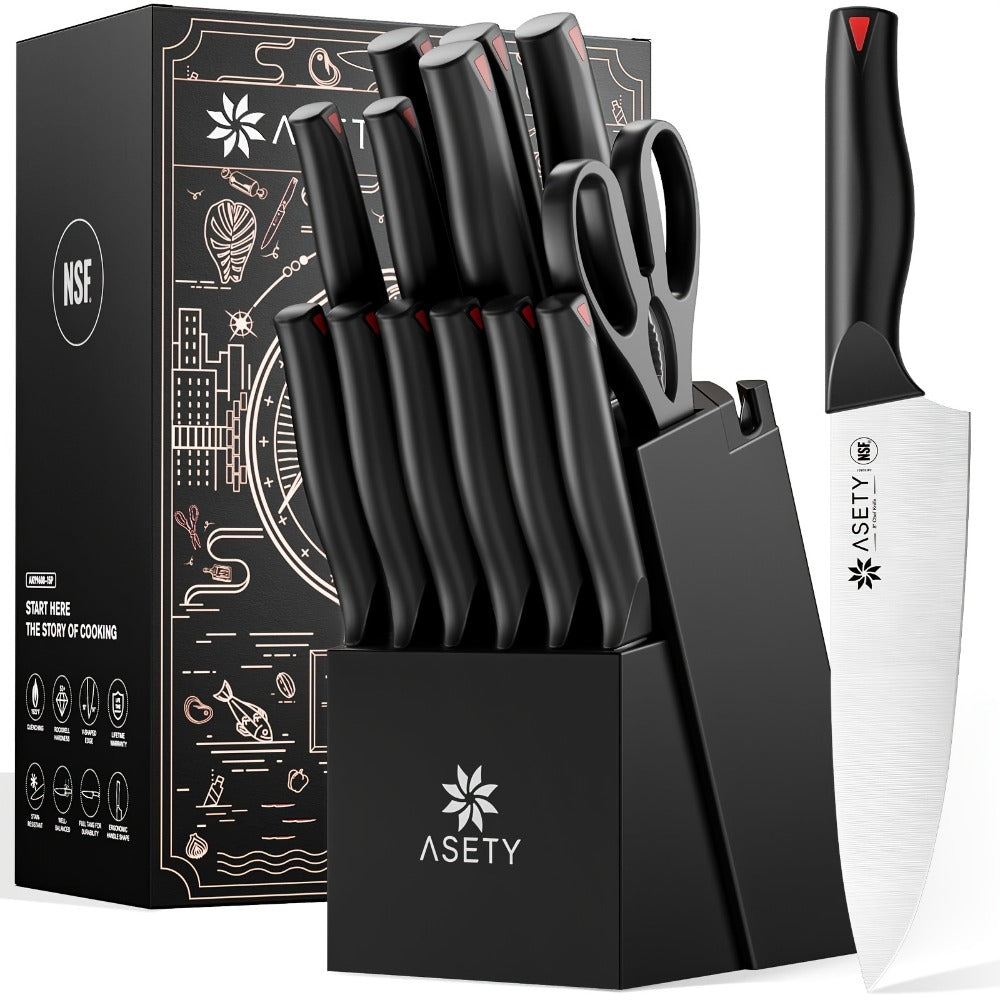15-Piece Kitchen Knife Set with PP Handle, Professional Chef Knife Set with Block, Stainless Steel Sharp Blade, Ergonomic Non-Slip Handle, Home Cooking & Restaurant Knife Set