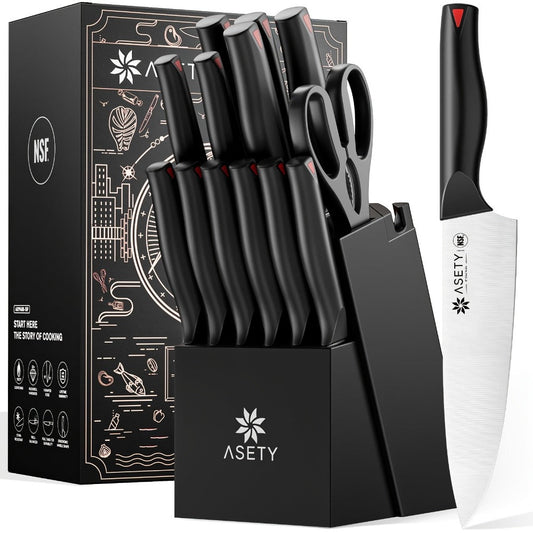 15-Piece Kitchen Knife Set with PP Handle, Professional Chef Knife Set with Block, Stainless Steel Sharp Blade, Ergonomic Non-Slip Handle, Home Cooking & Restaurant Knife Set