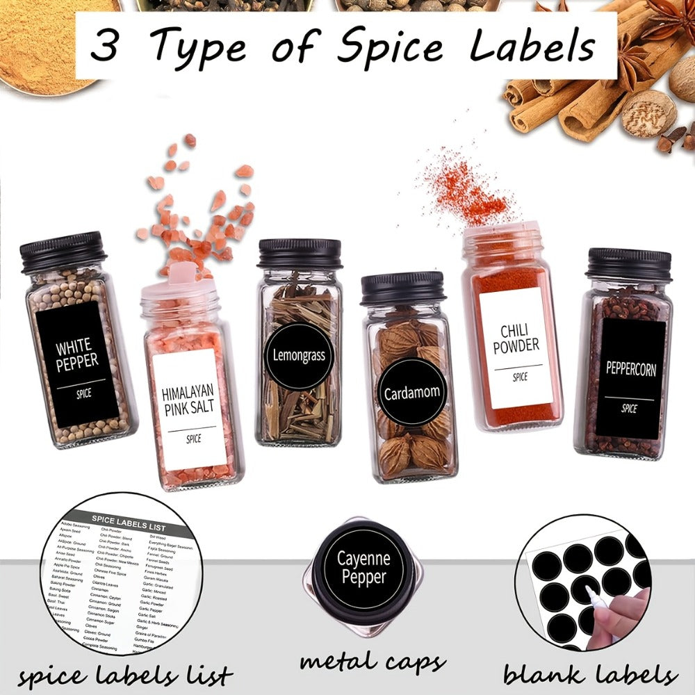 Glass Spice Jars with Labels 24 Pack - Square Empty Spice Containers with Shaker Lids for Home Cooking, Dining and Outdoor Meals