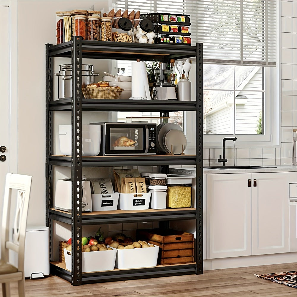 5-Tier Garage Shelving Unit, Metal & Wood Storage Shelves, Adjustable Utility Rack for Garage, Basement