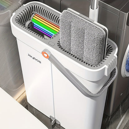 Flat Mop and Bucket Set with Metal Rod 360 Degree Swivel Head Reusable Microfiber Pads Hands-Free Wringing Wet Dry Floor Cleaning System for Hardwood Tile Bathroom Bedroom Living Room