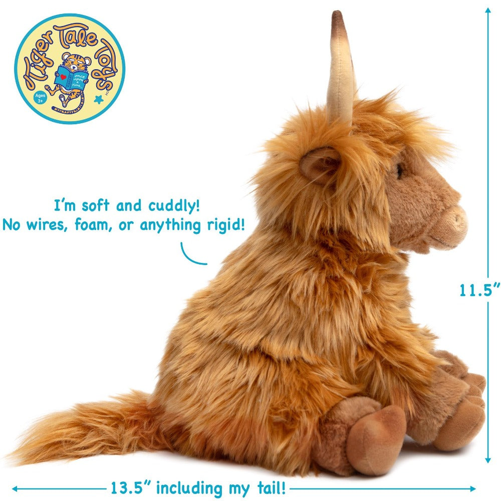 Stuffed Animal Henley Highland Cow with 14-Inch Scale, Shaggy Brown Coat and Source-Listed Care
