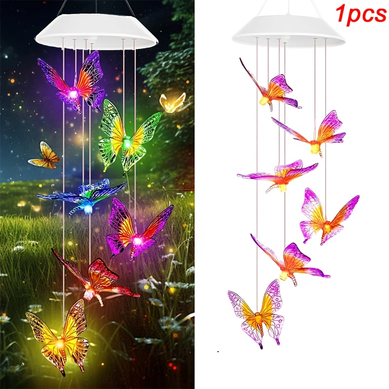 Solar Hummingbird Butterfly Pendant Light 6 LED Color, for Garden, Pathway and Patio Lighting