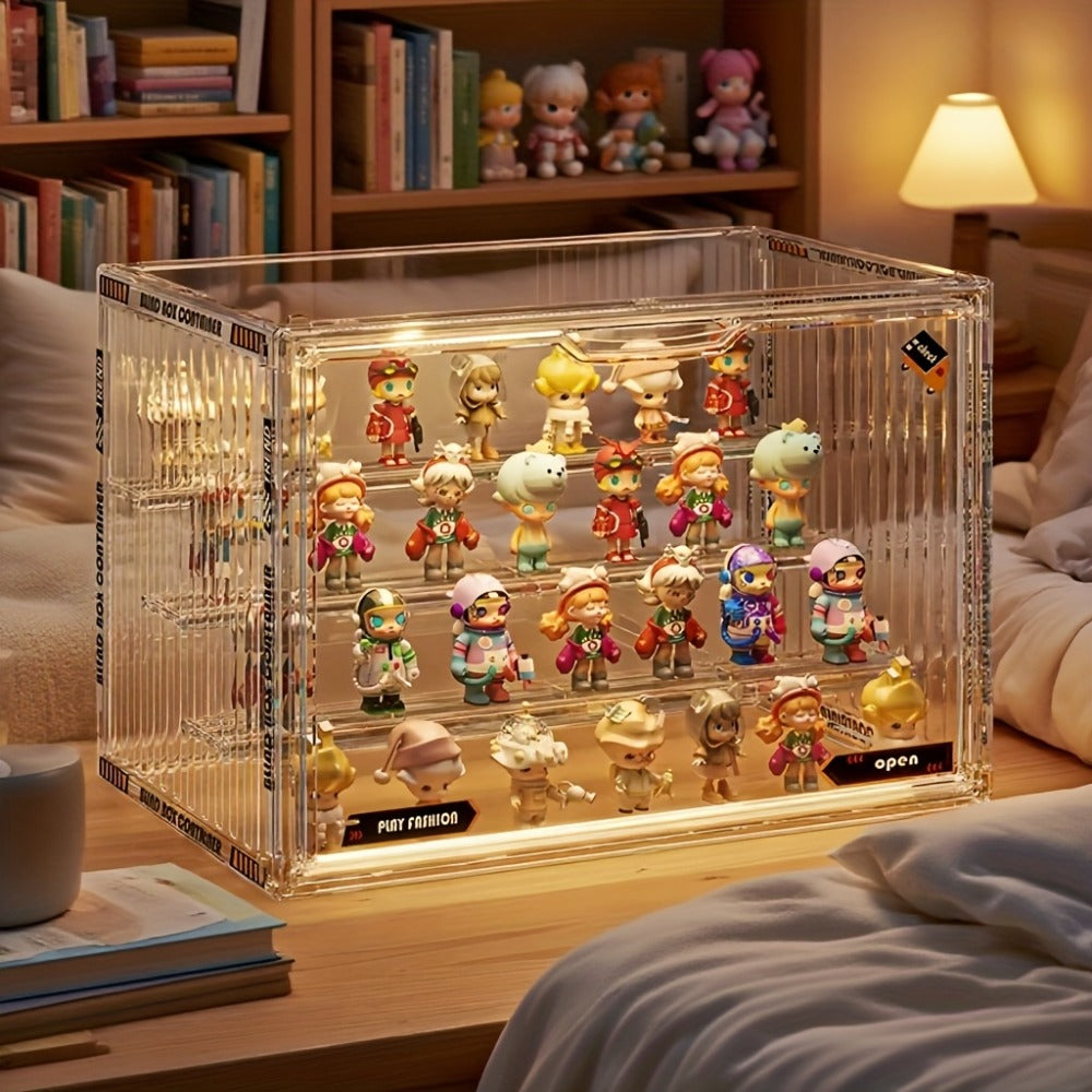 Large Four-Tier Clear Acrylic Figure Display Case with Magnetic Door and Stackable Desktop Design