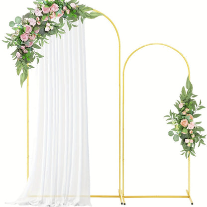 Backdrop Stand Gold Rounded Arch Set of Two, 7.2 and 6 Feet with Square Tube Frames and Flat Bases