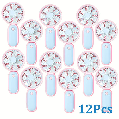 12-Piece Mini Handheld Fan Set with Round Grilles, USB Charging, Lanyards and Type A or Type B Designs