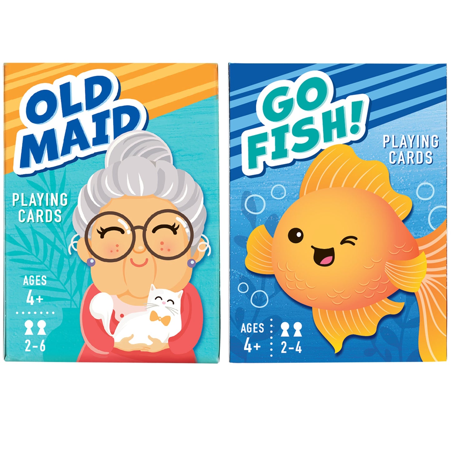 Kids Card Game Bundle with Go Fish and Old Maid Decks, Optional Memory Match Third Deck, Ages 4 Plus in English