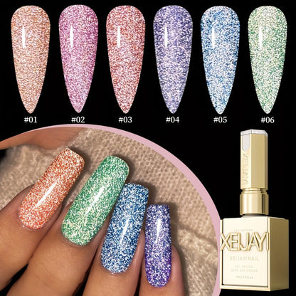 Gel Nail Polish Set with XEIJAYI Label, 6 Crushed Starlight Glitter Colors in 0.51oz Bottles