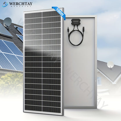 Single 100W Monocrystalline Solar Panel with 101 x 46 cm Frame and Attached PV Connector Cables