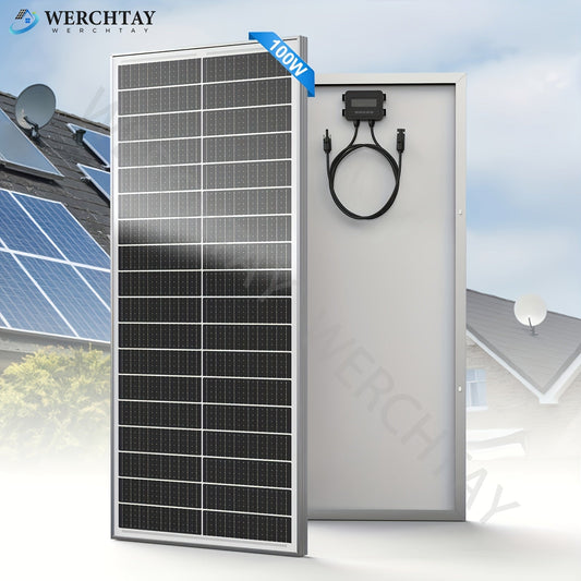Monocrystalline Solar Panel 100W 12V 24V 24% High Efficiency EL Tested No Hot Spot Waterproof PV Module for Off-Grid Home RV Yacht Camping Farm Battery Charging Easy Install
