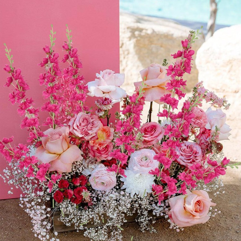 Artificial Flowers Eight-Piece Delphinium Larkspur Set with 33.5-Inch Silk Stems in 11 Colors