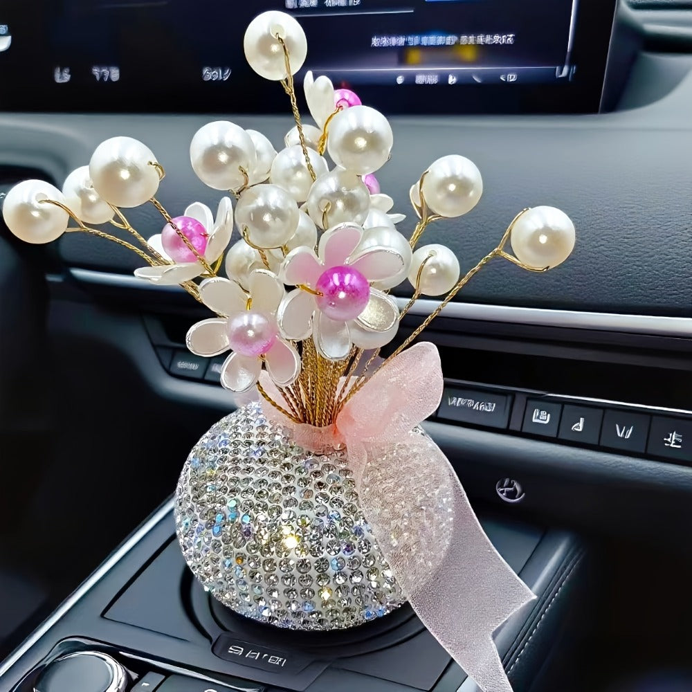 Crystal-Style Flower Decorations for Car Console or Home Display in Six Piece-Count and Color Styles