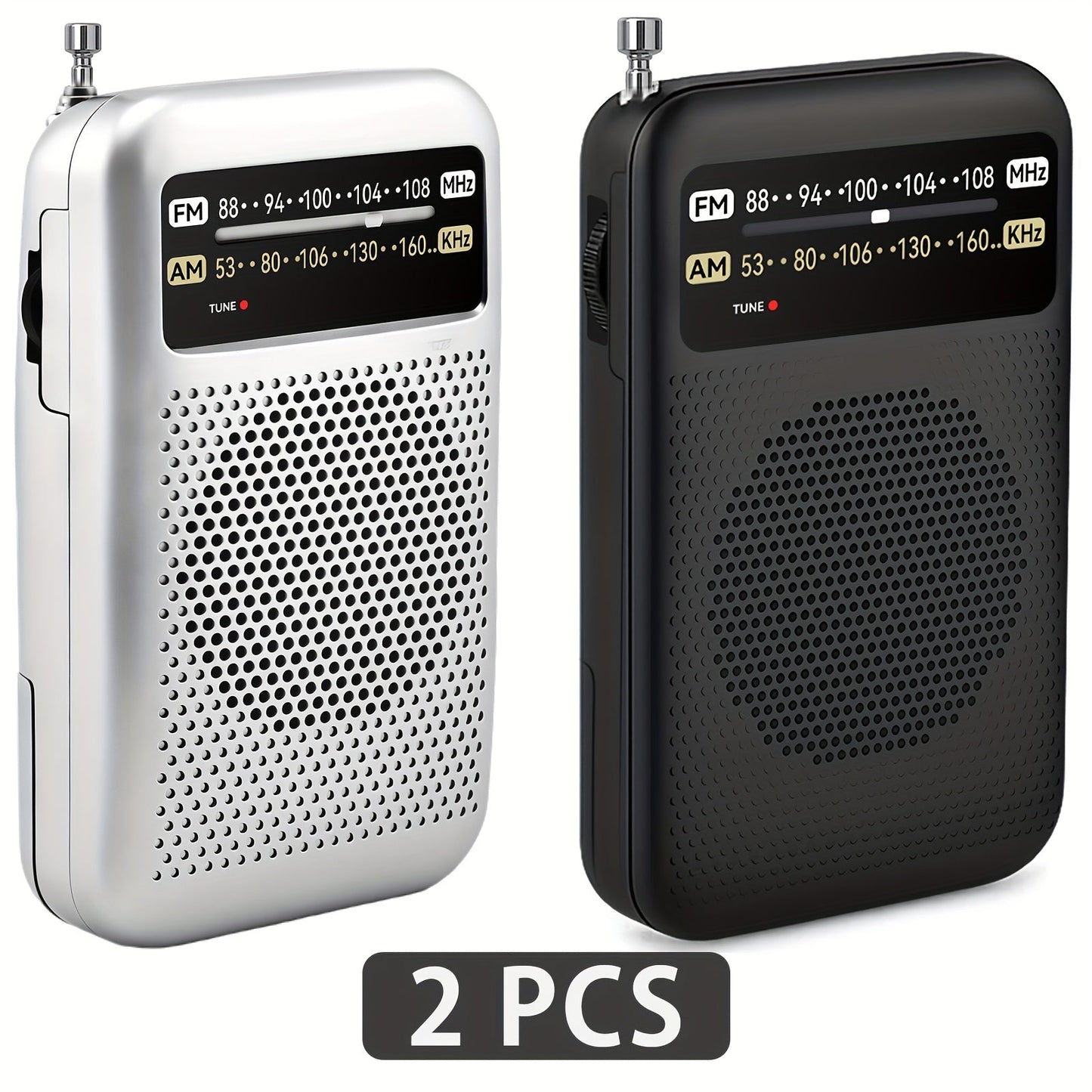 Pocket AM/FM Radio with 2-AA Battery Power, Headphone Jack and Single or Two-Piece Color Options