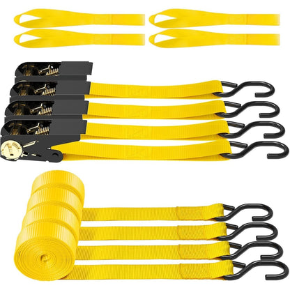 Ratchet Tie Down Straps 4-Pack 15FT 1,500 lb Break Strength Heavy Duty with Soft Loops & Storage Bag – High-Visibility Webbing for Motorcycle ATV Kayak Truck Bed Trailer Roof Rack