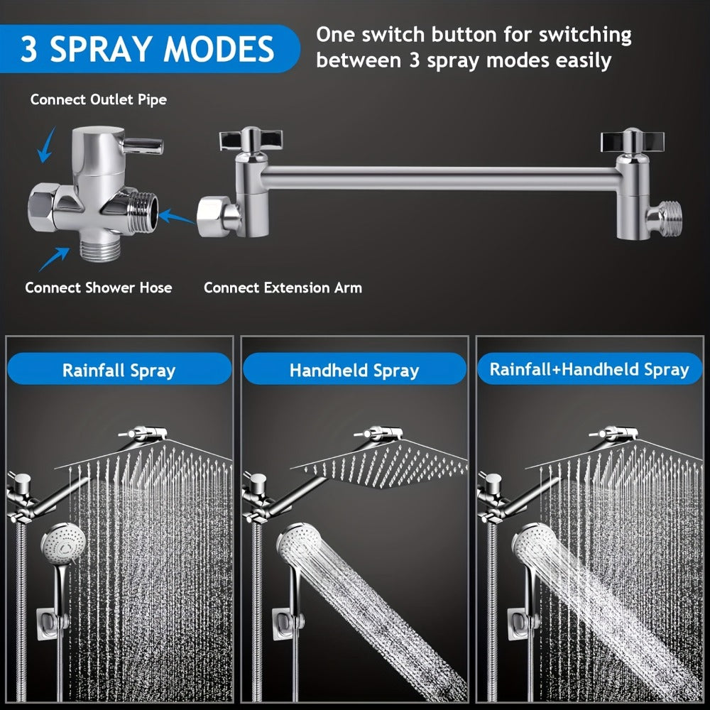 Rainfall and Handheld Shower Combo Sets with 8, 10 or 12-Inch Head Options in Chrome or Black