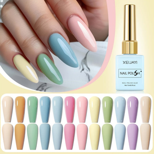 Gel Nail Polish Set 12 Colors Candy Macaroon – Bright Multicolor Semi Permanent Soak Off UV LED Nail Art Kit for Salon & DIY Spring Summer Manicure 0.51oz Each